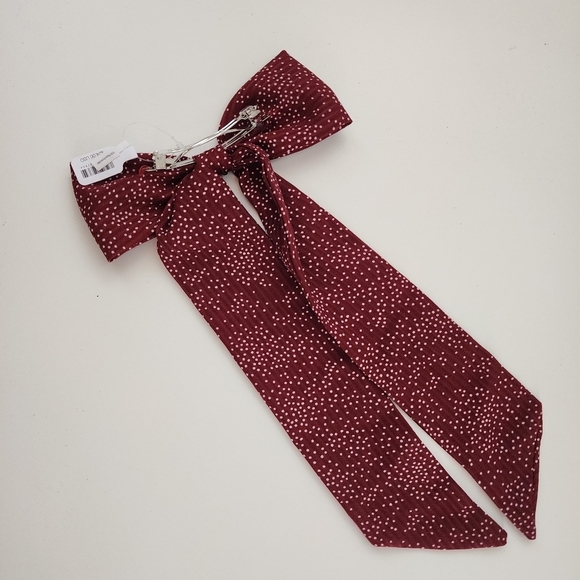 NWT Free People Burgundy Fly Away Bow Polka Dot Hair Clip - Picture 9 of 9